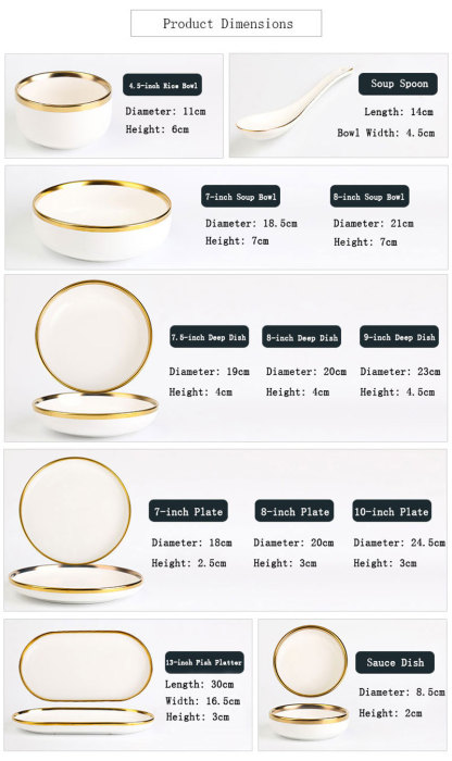European Gold-Rimmed Bone Tableware Set