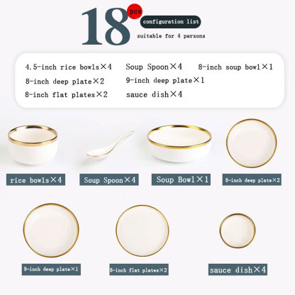 European Gold-Rimmed Bone Tableware Set