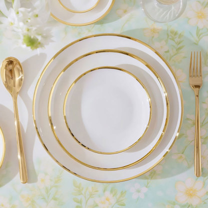 European Gold-Rimmed Bone Tableware Set
