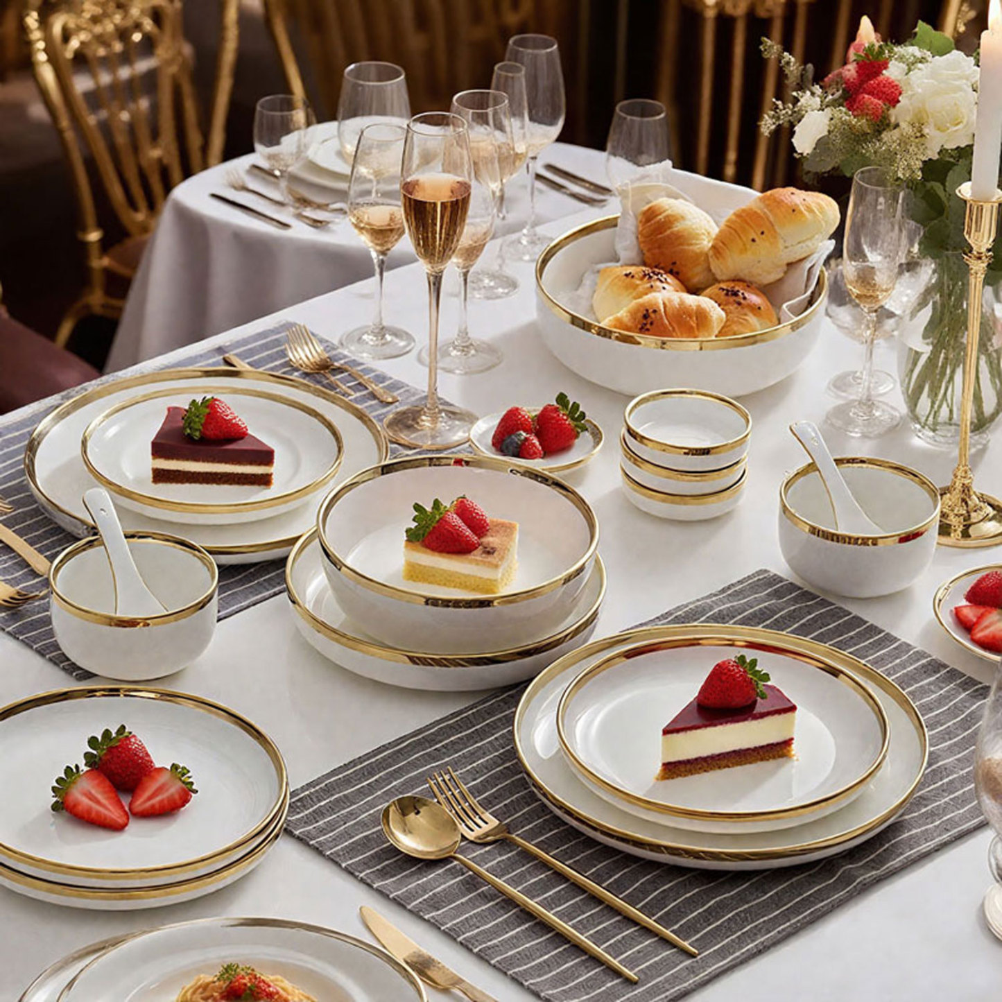 European Gold-Rimmed Bone Tableware Set