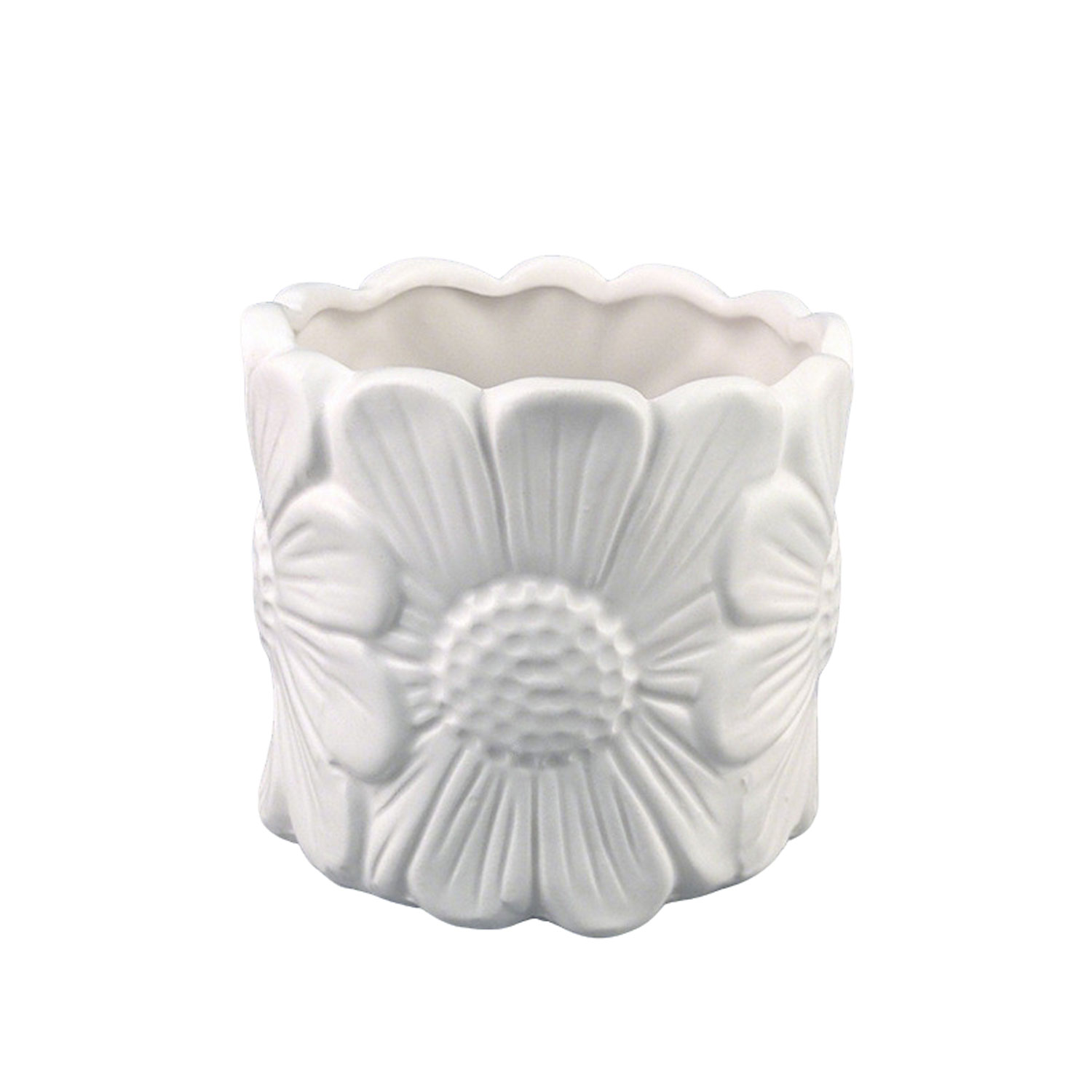 Ceramic Flower Pot with Relief Daisy Design