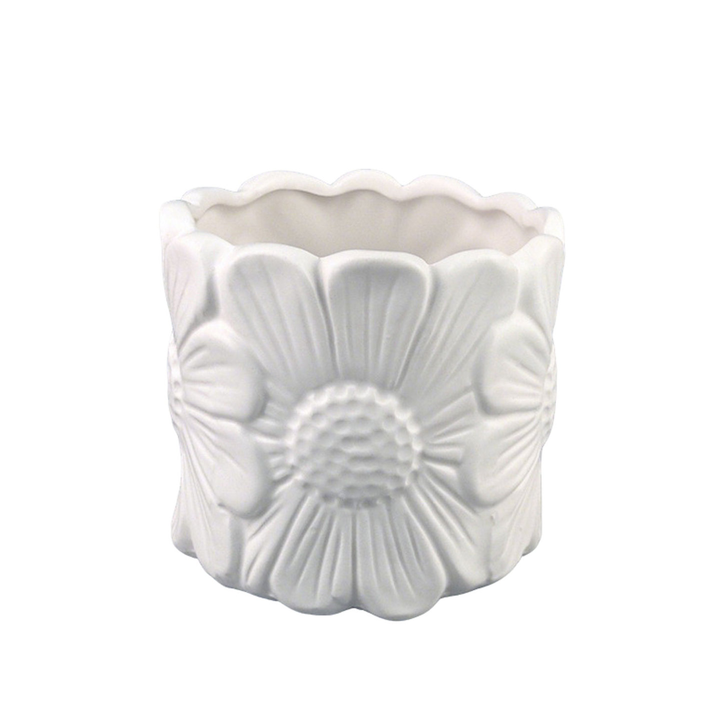 Ceramic Flower Pot with Relief Daisy Design