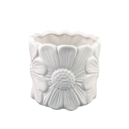 Ceramic Flower Pot with Relief Daisy Design