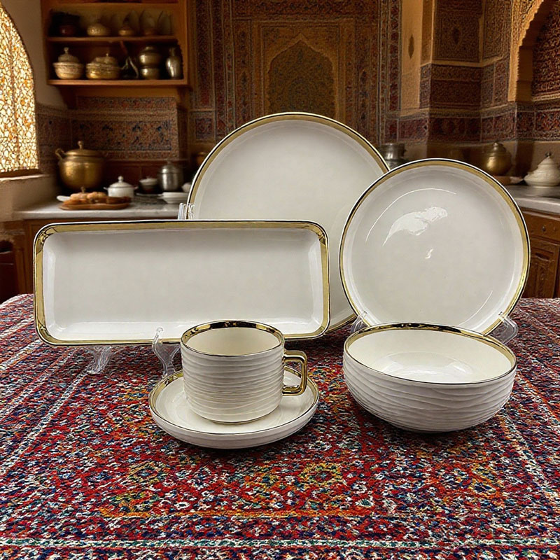 Gold - Rimmed Ceramic Tableware Set