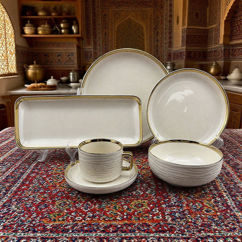 Gold - Rimmed Ceramic Tableware Set