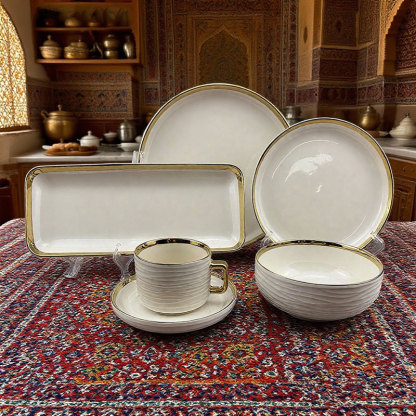 Gold - Rimmed Ceramic Tableware Set