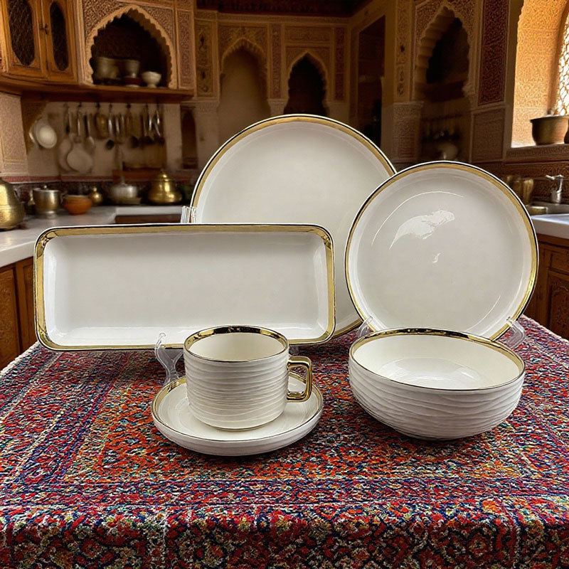 Gold - Rimmed Ceramic Tableware Set