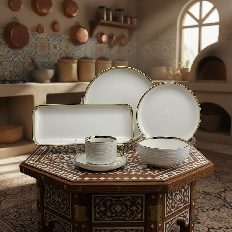 Gold - Rimmed Ceramic Tableware Set