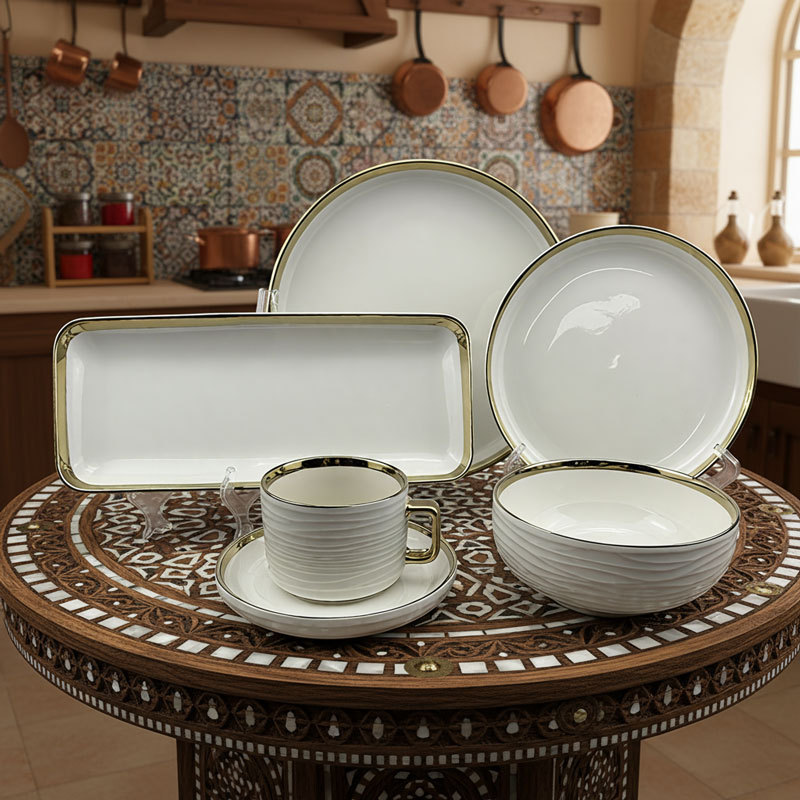 Gold - Rimmed Ceramic Tableware Set