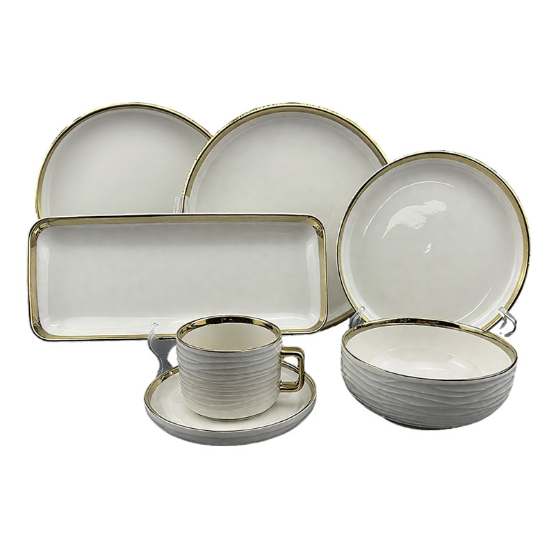 Gold - Rimmed Ceramic Tableware Set