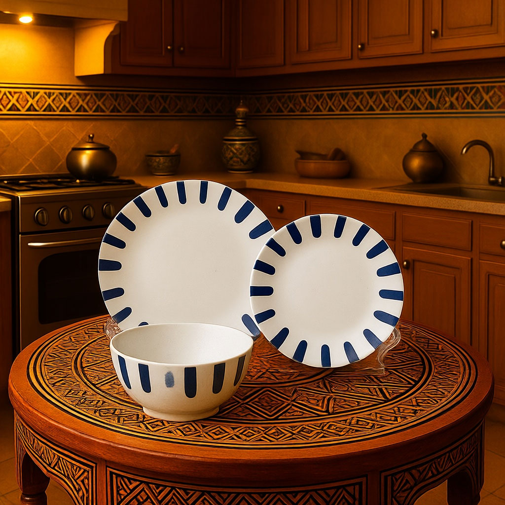 Blue White Striped Ceramic Dinnerware Set