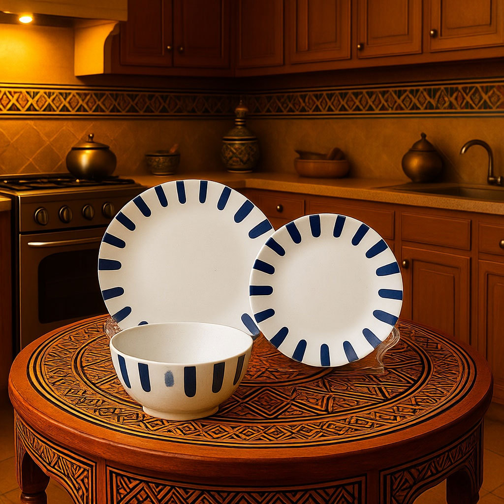 Blue White Striped Ceramic Dinnerware Set
