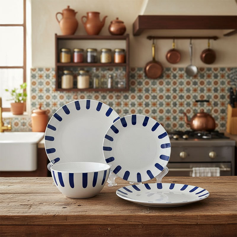 Blue White Striped Ceramic Dinnerware Set