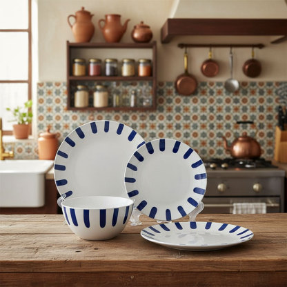 Blue White Striped Ceramic Dinnerware Set
