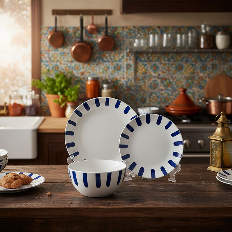Blue White Striped Ceramic Dinnerware Set