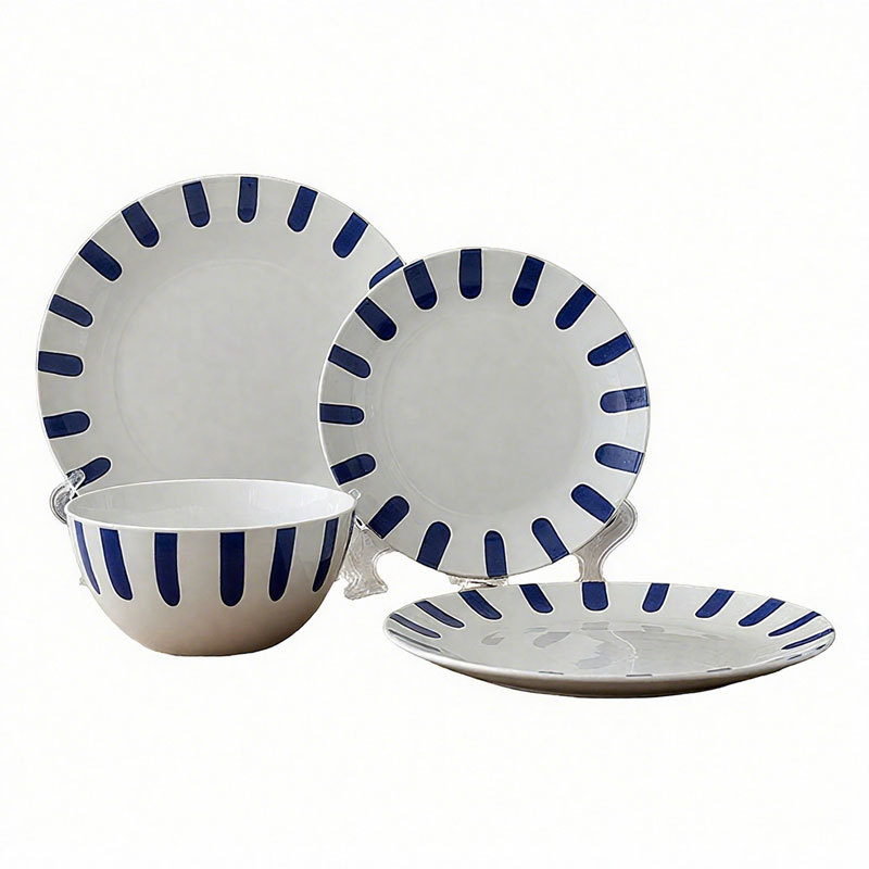 Blue White Striped Ceramic Dinnerware Set