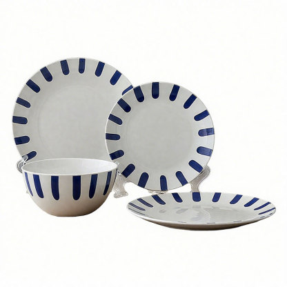 Blue White Striped Ceramic Dinnerware Set