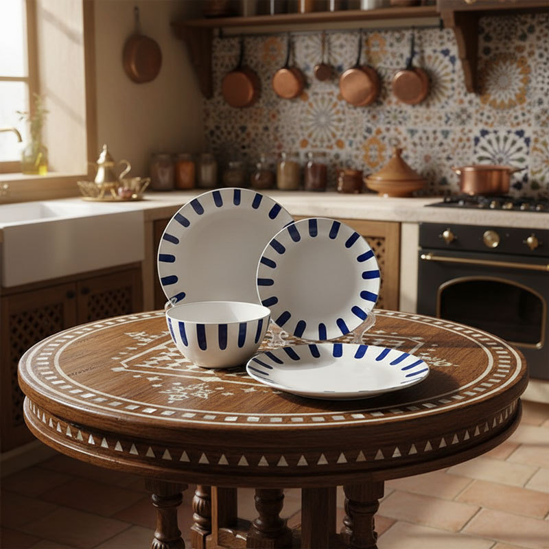 Blue White Striped Ceramic Dinnerware Set