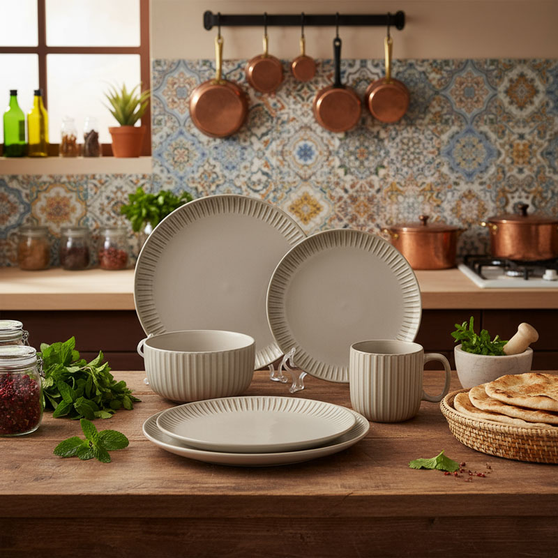 Beige Textured Ceramic Dinnerware Set