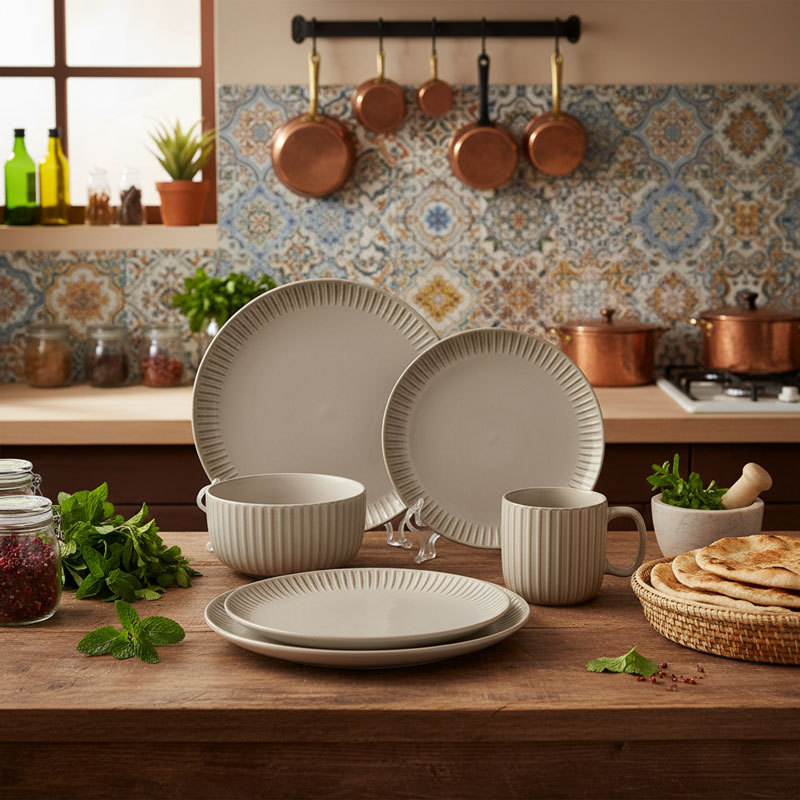 Beige Textured Ceramic Dinnerware Set