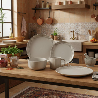 Beige Textured Ceramic Dinnerware Set