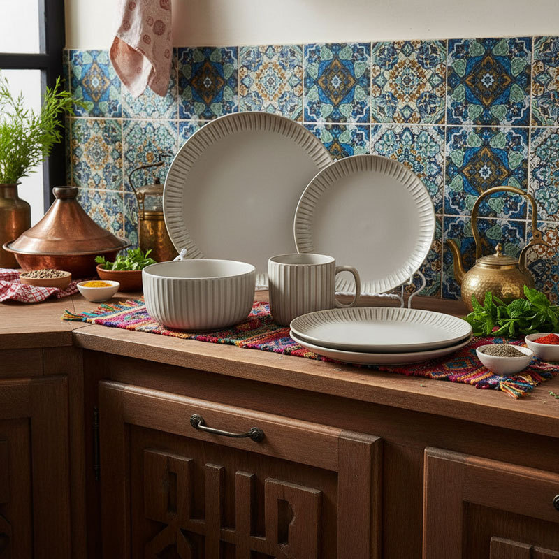 Beige Textured Ceramic Dinnerware Set