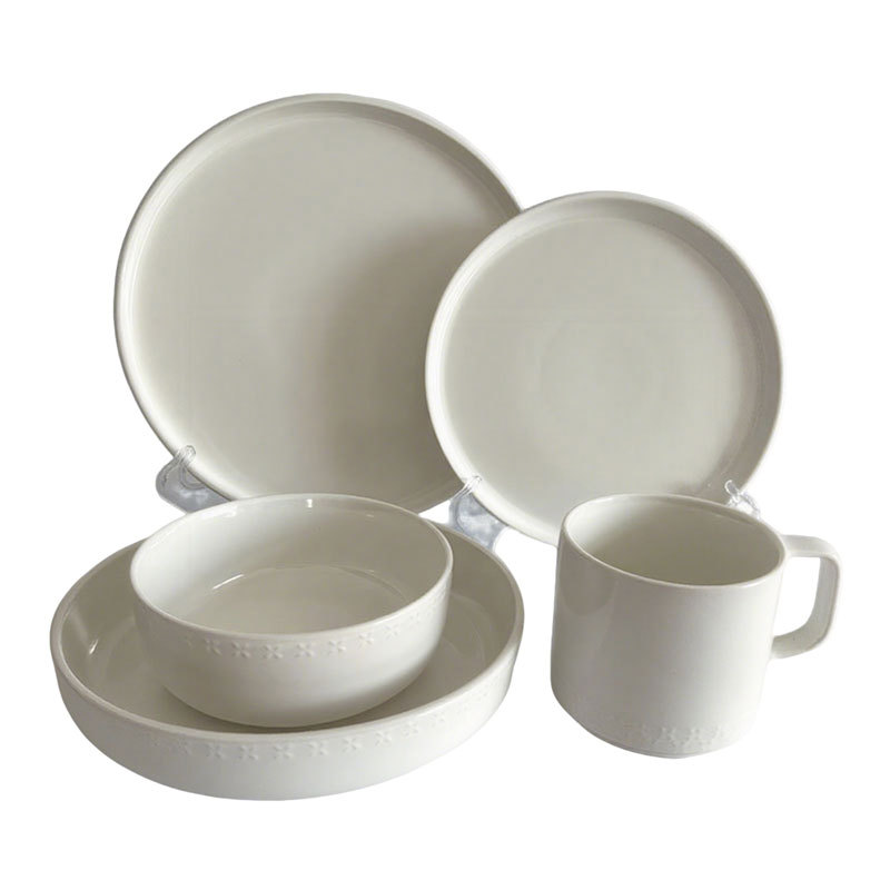 White Embossed Ceramic Dinnerware Set