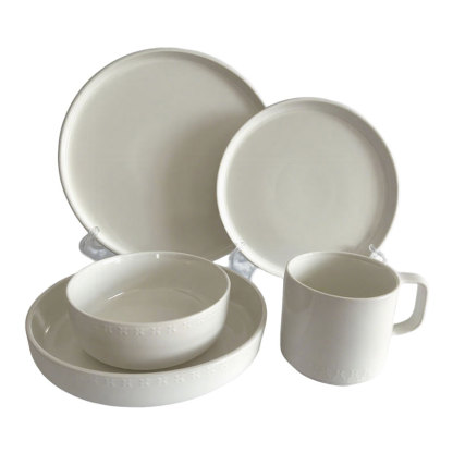 White Embossed Ceramic Dinnerware Set