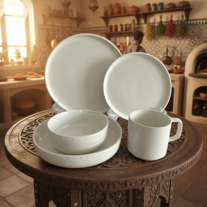 White Embossed Ceramic Dinnerware Set