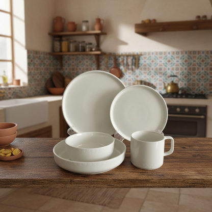 White Embossed Ceramic Dinnerware Set