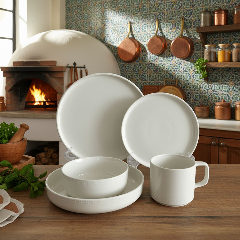 White Embossed Ceramic Dinnerware Set