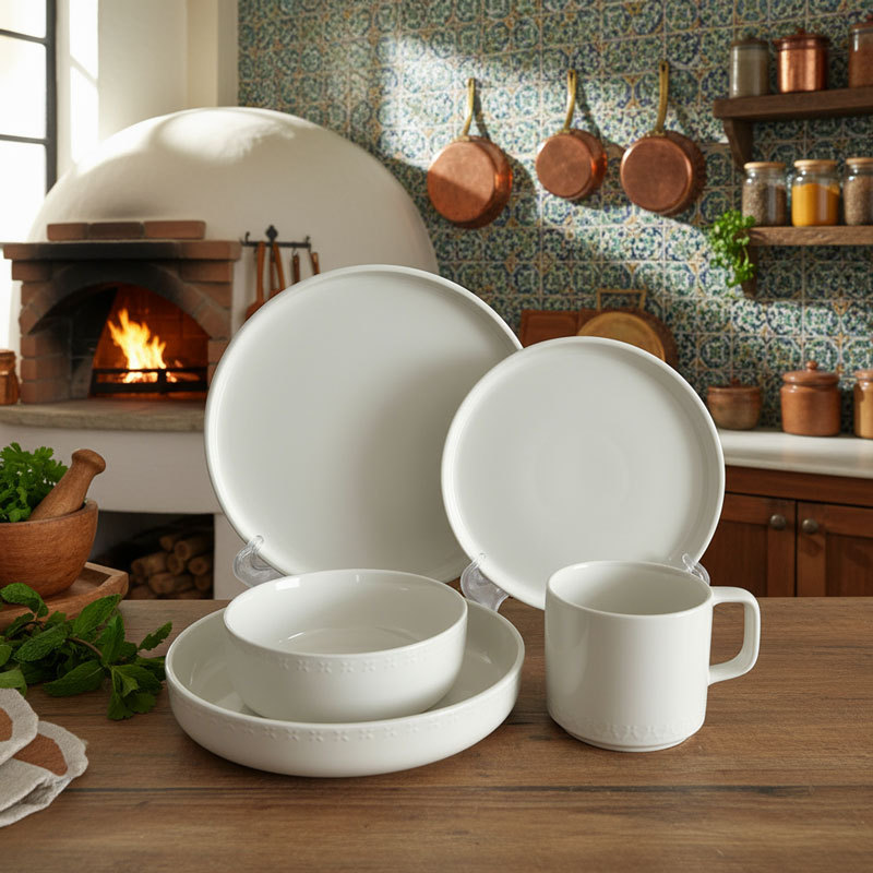 White Embossed Ceramic Dinnerware Set