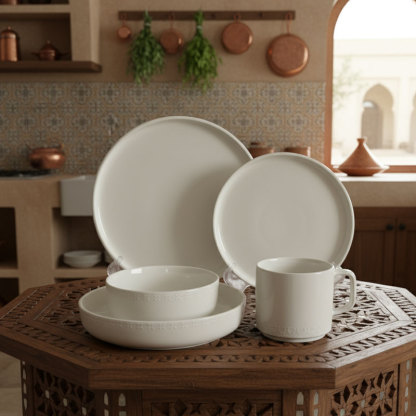 White Embossed Ceramic Dinnerware Set