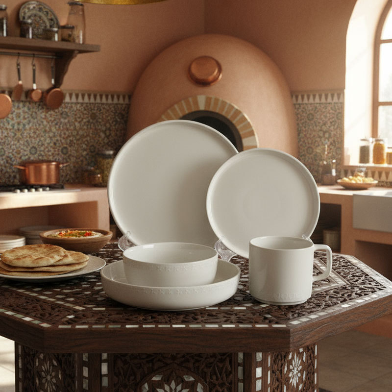 White Embossed Ceramic Dinnerware Set