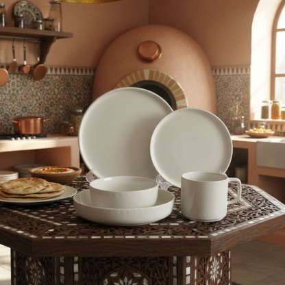 White Embossed Ceramic Dinnerware Set