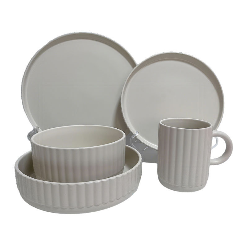 Beige Fluted Ceramic Dinnerware Set