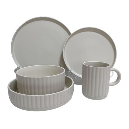 Beige Fluted Ceramic Dinnerware Set