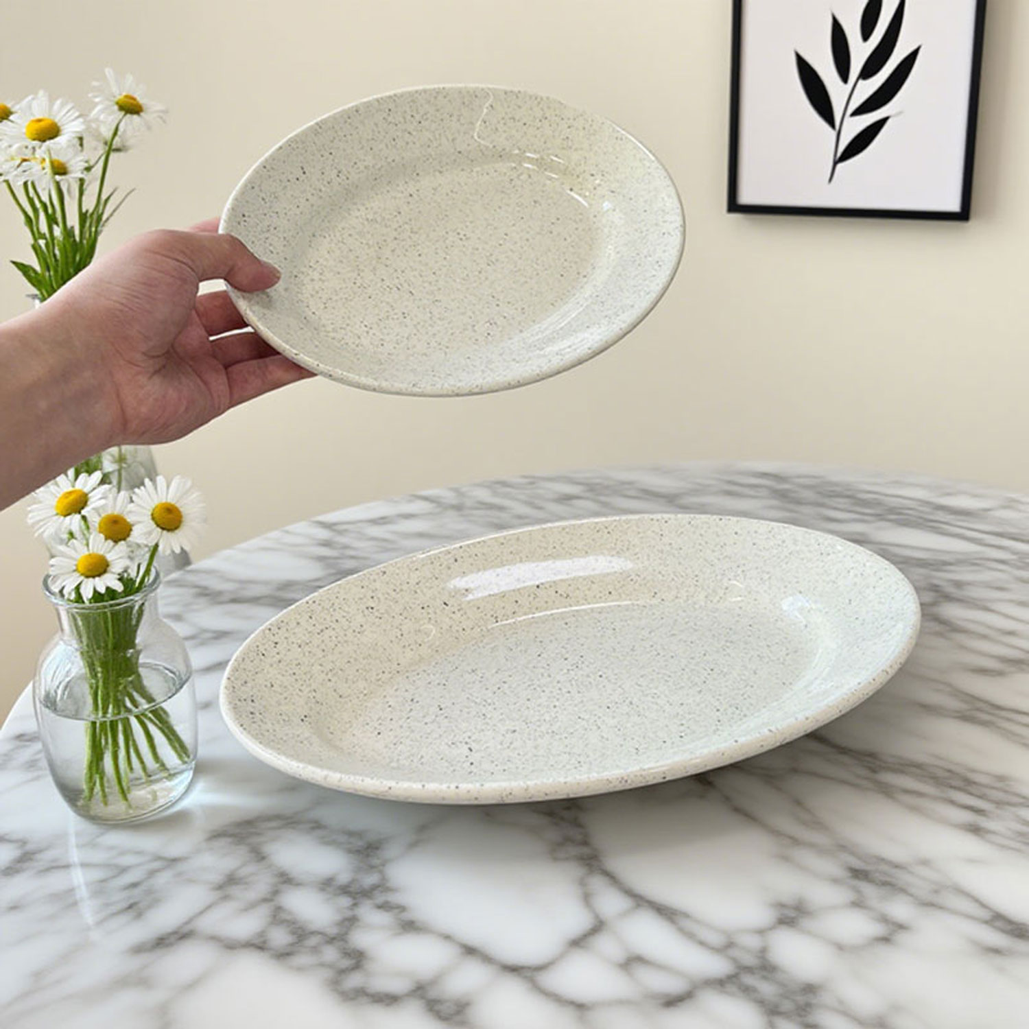 Ins-style speckled glaze oval ceramic plate
