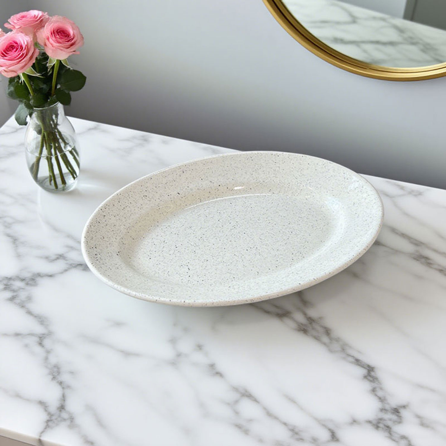 Ins-style speckled glaze oval ceramic plate