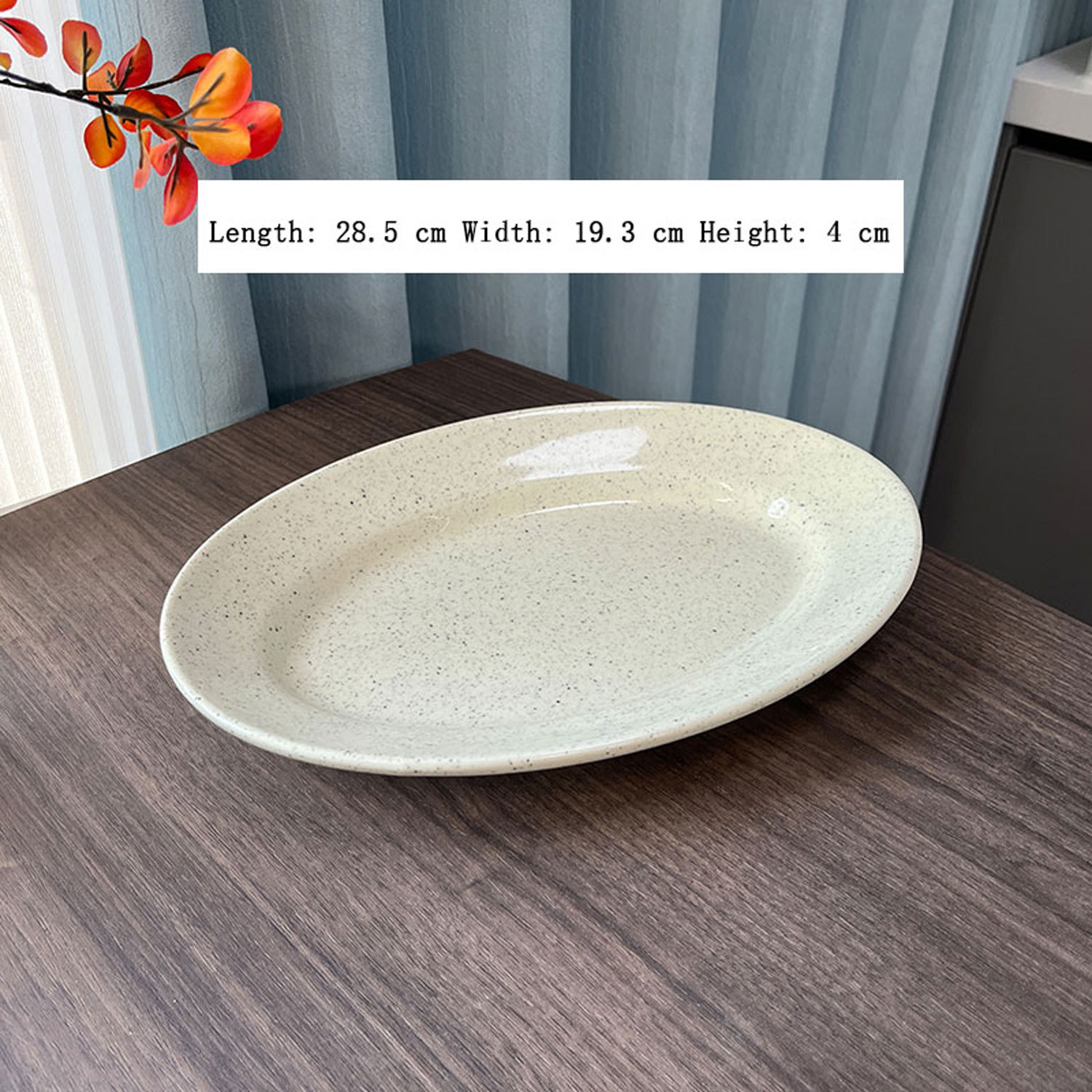 Ins-style speckled glaze oval ceramic plate