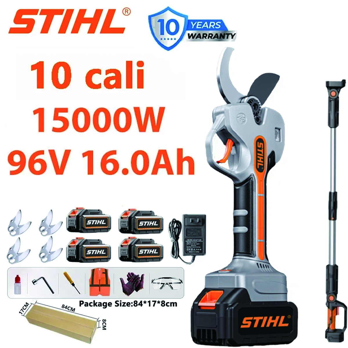 【Obchody 100-lecia firmy STIHL】Bezszczotkowe akumulatorowe nożyce do przycinania STIHL (15 000 W) z długim uchwytem i ukrytym ostrzem ogrodowym