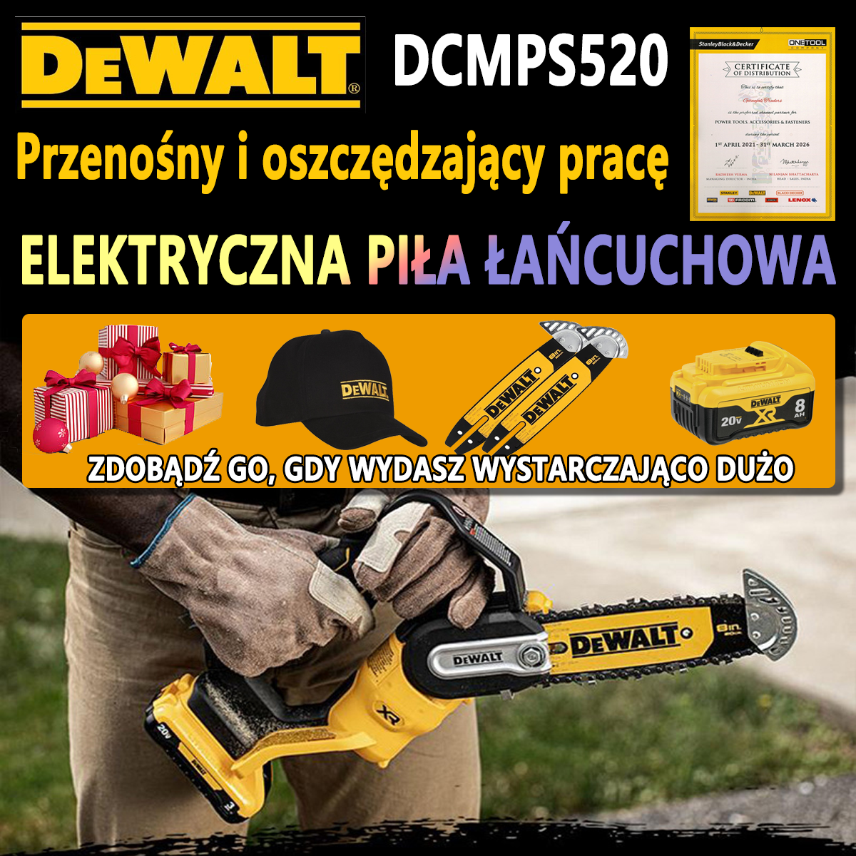 DEWEI/20V bateria litowa bezszczotkowa 8-calowa bezprzewodowa ręczna piła łańcuchowa przenośna maszyna do cięcia DCMPS520 gongju ogrodowego
