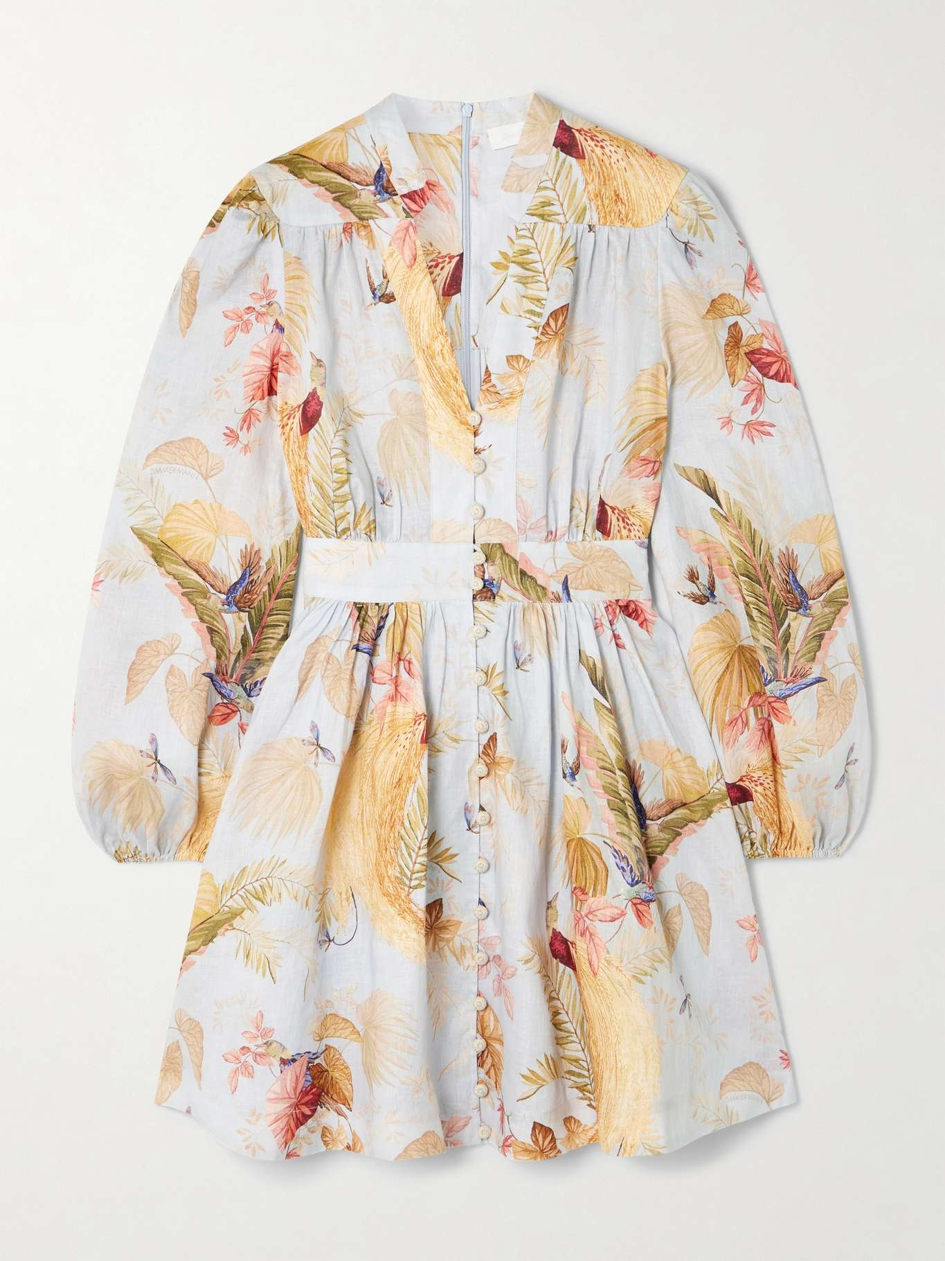 Ascension floral-print linen mini dress White