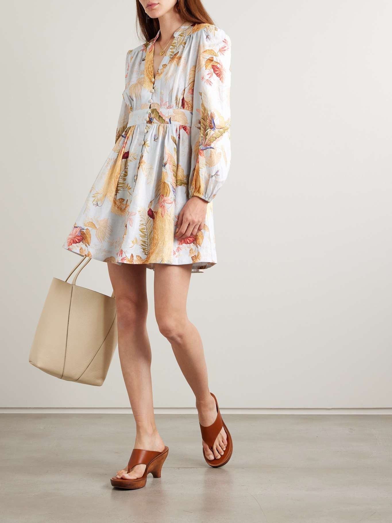 Ascension floral-print linen mini dress White