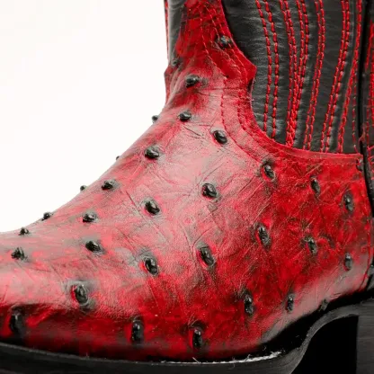 Kožené boty z pštrosí kůže Black Cherry - hranatá špička