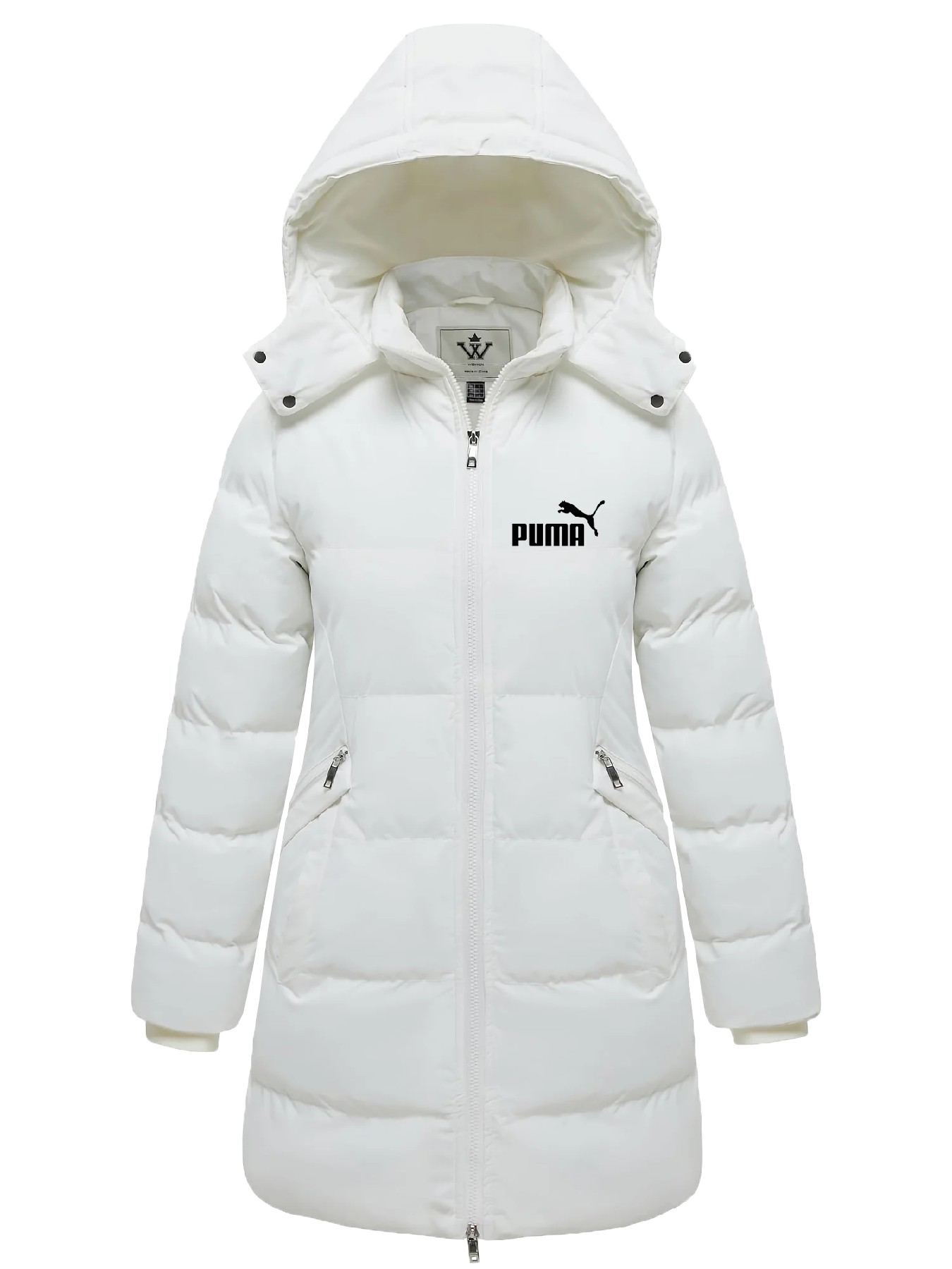 Damska elegancka wodoodporna kurtka puchowa – wiatroszczelna, ciepła pikowana kurtka z odpinanym kapturem i wieloma kieszeniami