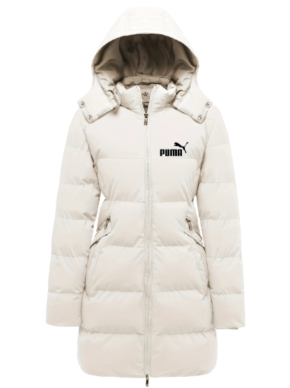 Damska elegancka wodoodporna kurtka puchowa – wiatroszczelna, ciepła pikowana kurtka z odpinanym kapturem i wieloma kieszeniami