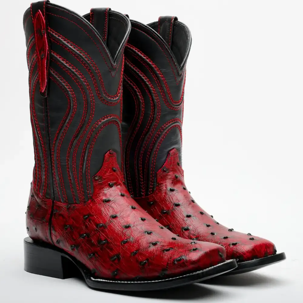 Kožené boty z pštrosí kůže Black Cherry - hranatá špička