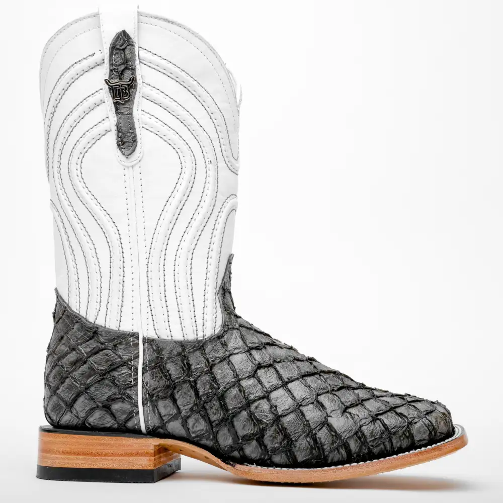 Šedé mini kožené boty Pirarucu - s hranatou špičkou