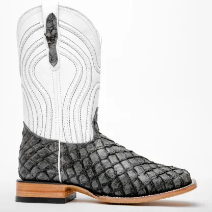 Šedé mini kožené boty Pirarucu - s hranatou špičkou